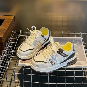 Fashion Patch Sneakers - White & Brown