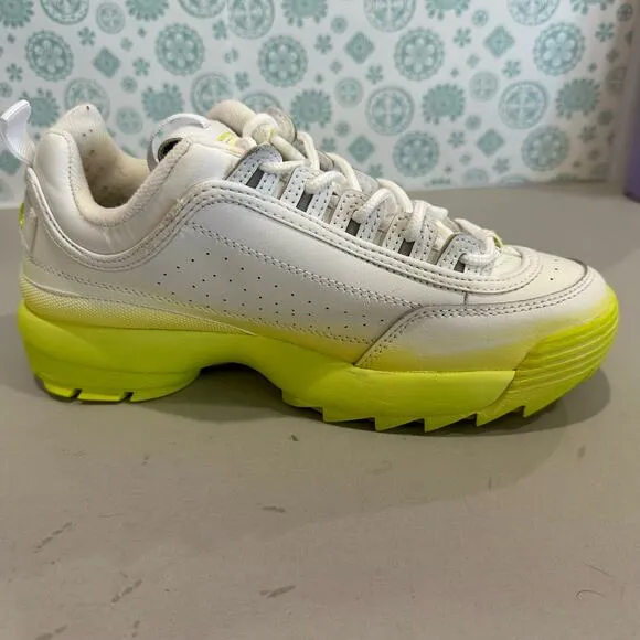 Fila Womens 8.5 Disrupter Shoes Sneakers White Yellow Lace Up 5FM00685-137