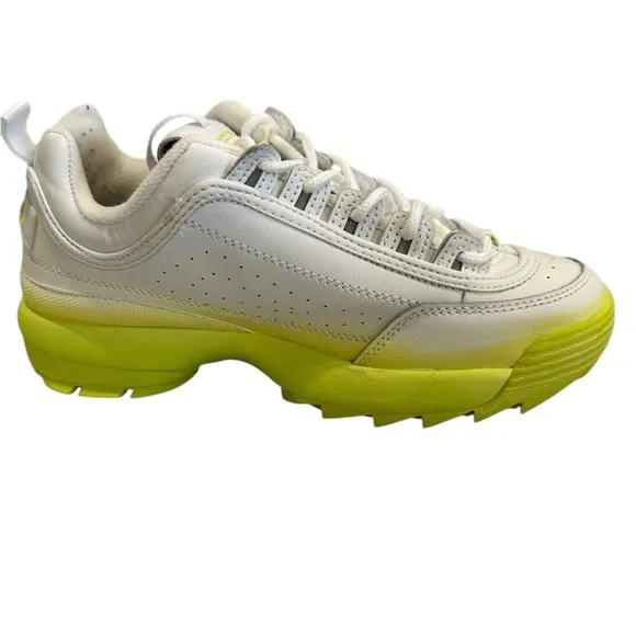 Fila Womens 8.5 Disrupter Shoes Sneakers White Yellow Lace Up 5FM00685-137