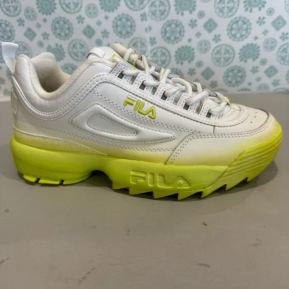 Fila Womens 8.5 Disrupter Shoes Sneakers White Yellow Lace Up 5FM00685-137
