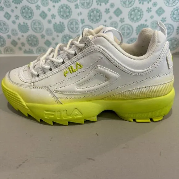 Fila Womens 8.5 Disrupter Shoes Sneakers White Yellow Lace Up 5FM00685-137