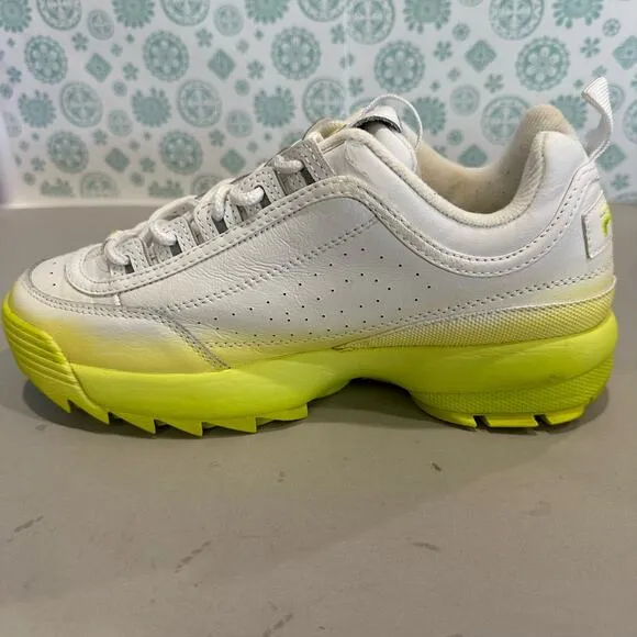 Fila Womens 8.5 Disrupter Shoes Sneakers White Yellow Lace Up 5FM00685-137