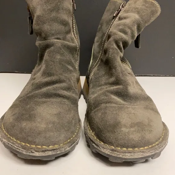FLY LONDON Ankle Zip Grey Suede Boot Shoes Sz 39