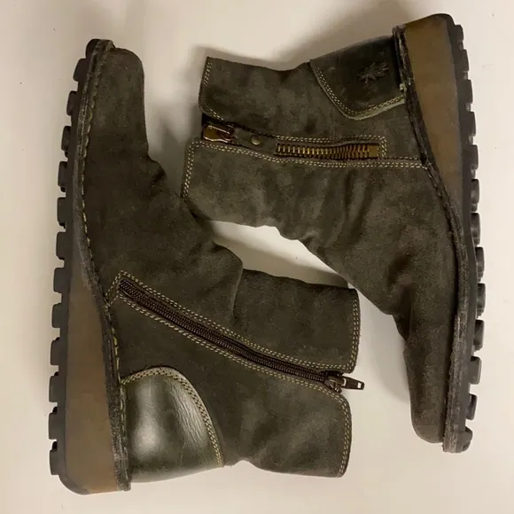 FLY LONDON Ankle Zip Grey Suede Boot Shoes Sz 39