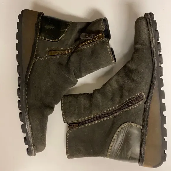 FLY LONDON Ankle Zip Grey Suede Boot Shoes Sz 39