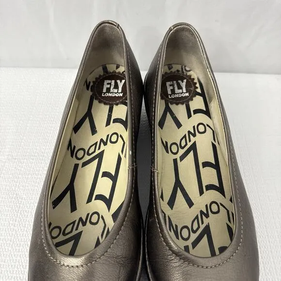 Fly London Shoes Womens Size 8 US Wedge Pump Pewter Slip On Comfort