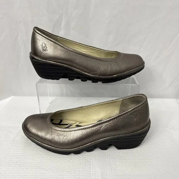 Fly London Shoes Womens Size 8 US Wedge Pump Pewter Slip On Comfort