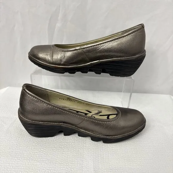 Fly London Shoes Womens Size 8 US Wedge Pump Pewter Slip On Comfort