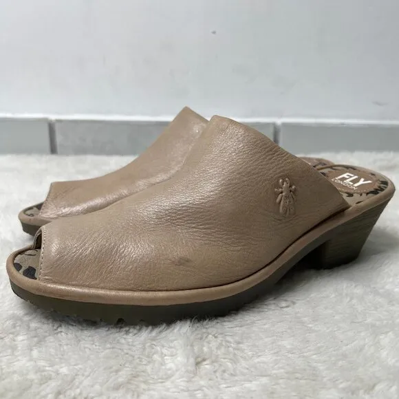Fly London Women's Janeda Tan Open Toe Mules Slip On Shoes Size 42