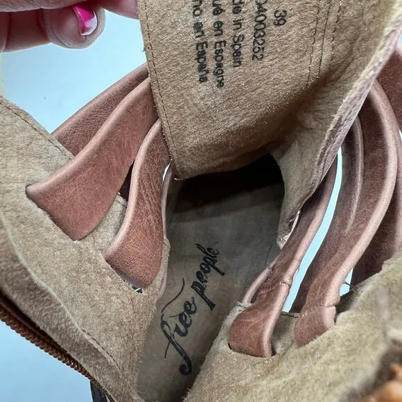 Free People US 9 EU 39 Jesse Cutout Strappy Platform Boots Brown Tan Heeled Boho