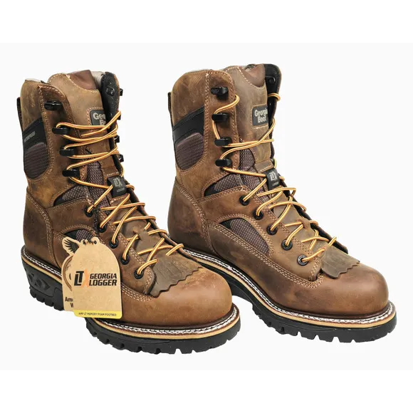 Georgia Boot LTX Men's Size 8.5W Brown Logger Waterproof 9&quot; Work Boots GB00616