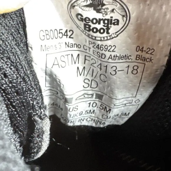 Georgia Boot Mens Sz 10.5 M Durablend Black Nano Comp Toe Sneakers Work Shoes
