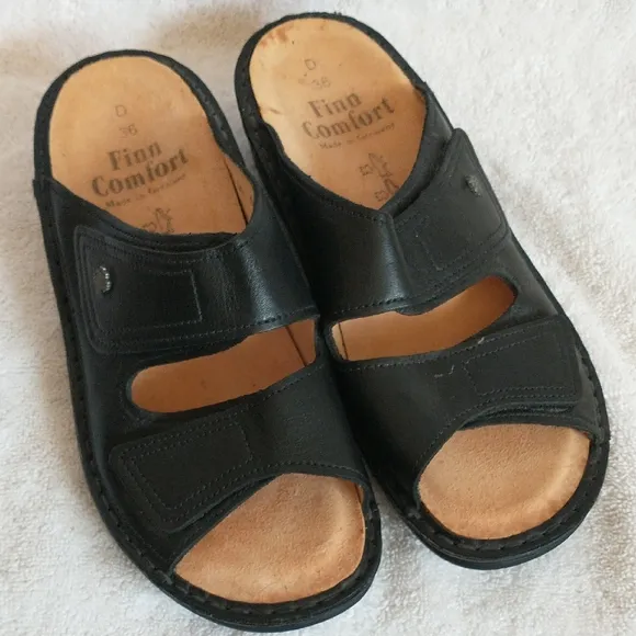 German Made Finn Comfort Jamaika Black Leather Sandal EU 36 US 5, MSRP $224