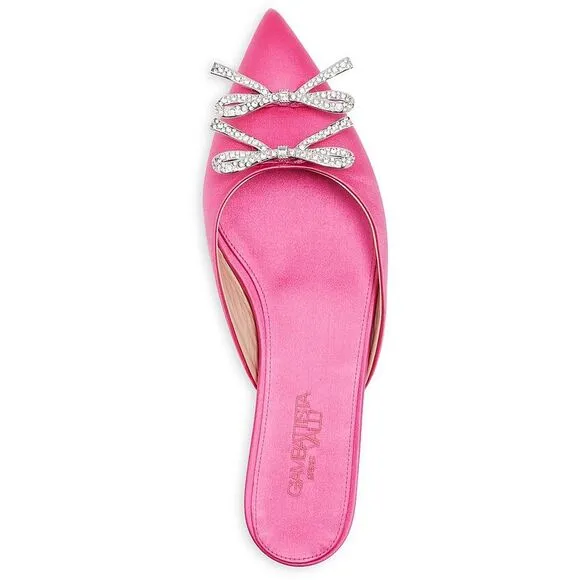 Giambattista Valli Womens Pink Satin Pointed Toe Bow Mules Shoes Imperfections