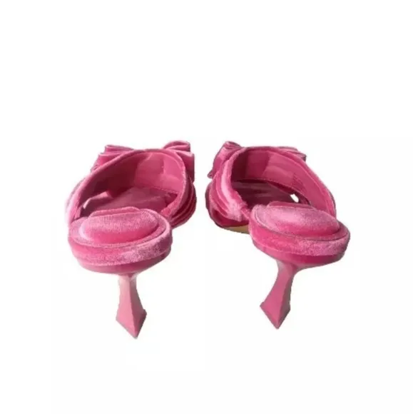 Gianni Bini Pandorah Velvet Bow Square Toe Dress Sandals Sz 7 Heels Shoes Pink