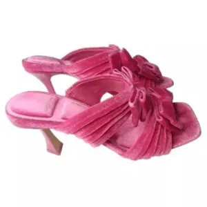 Gianni Bini Pandorah Velvet Bow Square Toe Dress Sandals Sz 7 Heels Shoes Pink