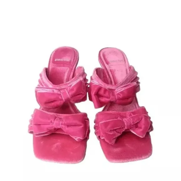 Gianni Bini Pandorah Velvet Bow Square Toe Dress Sandals Sz 7 Heels Shoes Pink