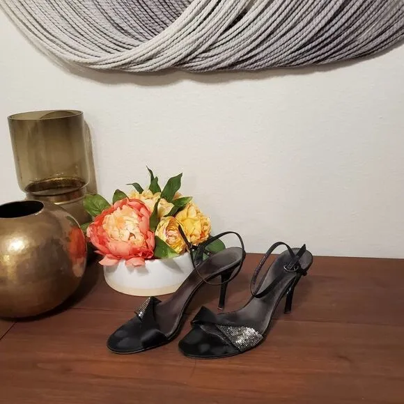 Giorgio Armani Satin and Rhinestone Heels Sz 40