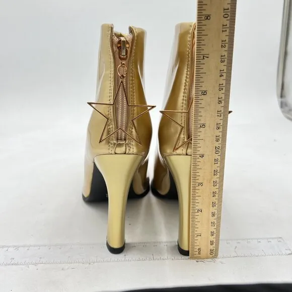 Gold Women Chic High Heels Ankle Boots with Back Zipper Pointed Toe Dress Boot