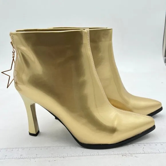 Gold Women Chic High Heels Ankle Boots with Back Zipper Pointed Toe Dress Boot
