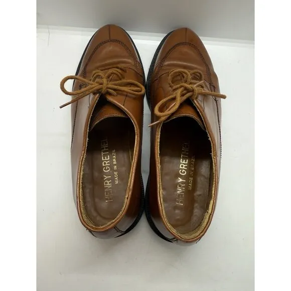 Henry Grethel Mens Split Toe Oxford Lace Up Brown Leather Dress Shoes Sz 9 Spain