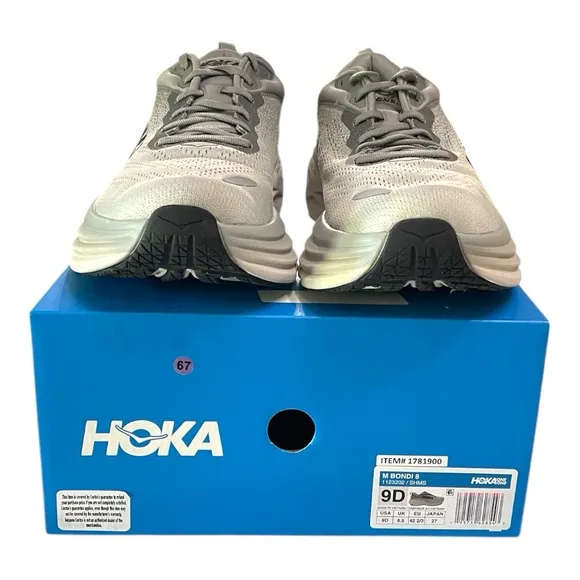 HOKA Bondi 8 Men’s Running Shoes | Size 9D | Shark Gray/Harbor Mist