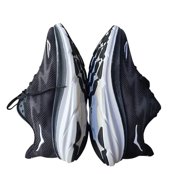 Hoka Clifton 9, Black/White Mesh, Mens Size 9.5D (Wide)