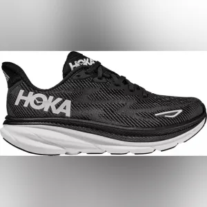Hoka Clifton 9, Black/White Mesh, Mens Size 9.5D (Wide)