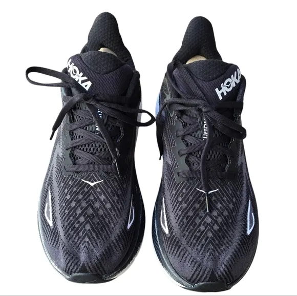 Hoka Clifton 9, Black/White Mesh, Mens Size 9.5D (Wide)