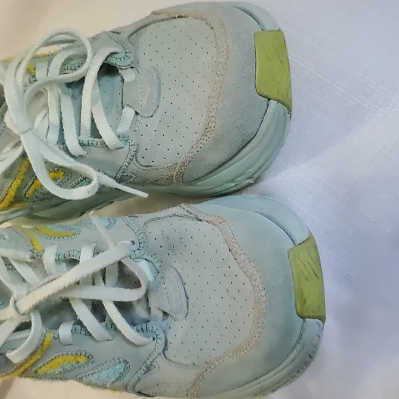 Hoka Clifton Leather Embroidery UNISEX Shoes blue glass Orage yellow Sz M11 W10