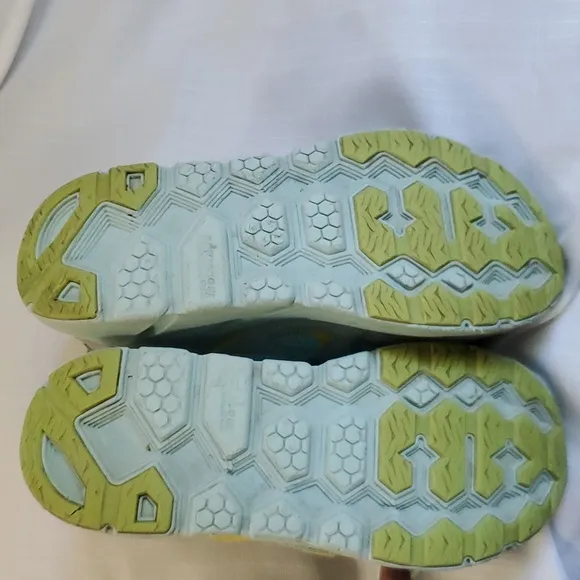 Hoka Clifton Leather Embroidery UNISEX Shoes blue glass Orage yellow Sz M11 W10