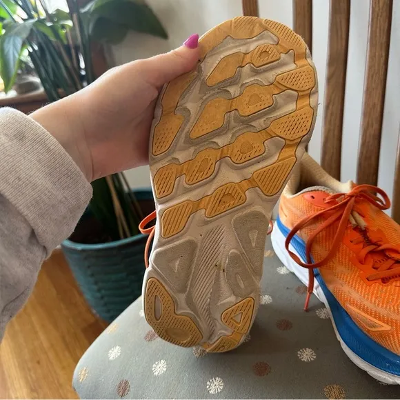 Hoka Clifton Orange and Blue Walking Shoes Sneakers Size 9 Wide Men's