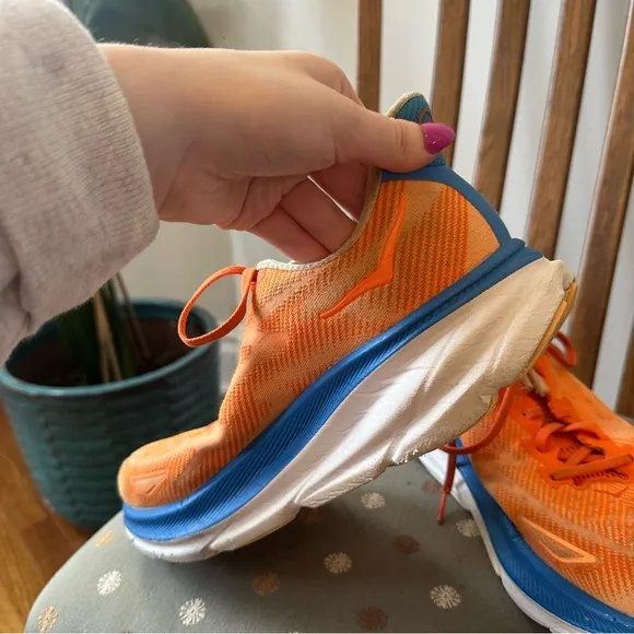 Hoka Clifton Orange and Blue Walking Shoes Sneakers Size 9 Wide Men's