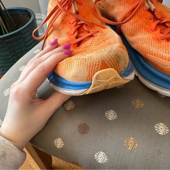 Hoka Clifton Orange and Blue Walking Shoes Sneakers Size 9 Wide Men's