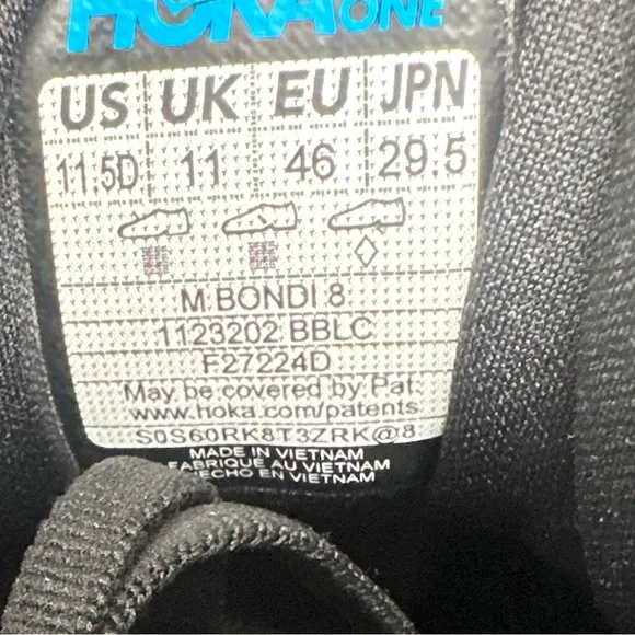 HOKA ONE Bondi 8 Running Shoes All Black Size 11.5 Men’s
