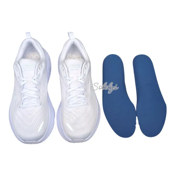 HOKA ONE Bondi 8 Womens 9.5B Triple White Monochrome Run Walking Comfort Sneaker