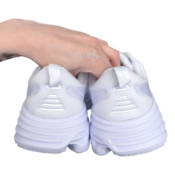 HOKA ONE Bondi 8 Womens 9.5B Triple White Monochrome Run Walking Comfort Sneaker