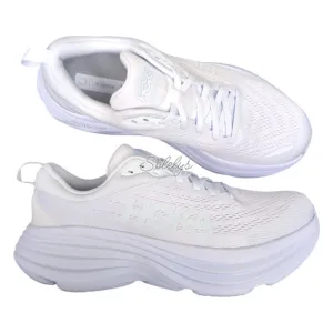 HOKA ONE Bondi 8 Womens 9.5B Triple White Monochrome Run Walking Comfort Sneaker