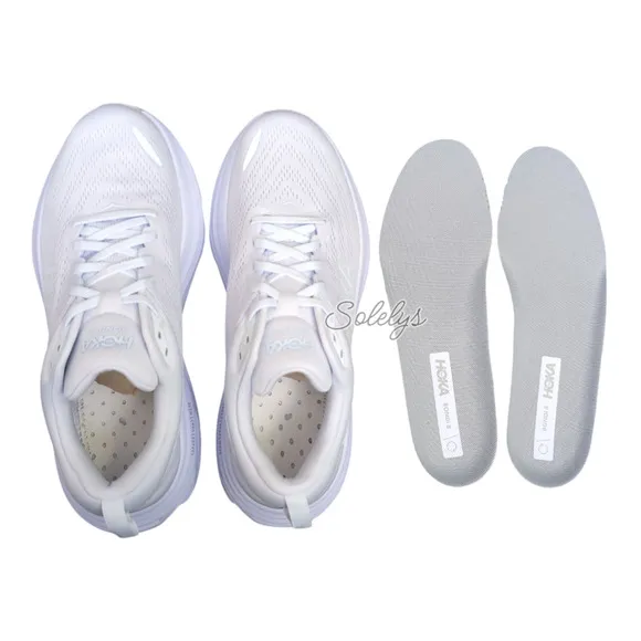 HOKA ONE Bondi 8 Womens 9.5B Triple White Monochrome Run Walking Comfort Sneaker