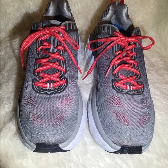 Hoka One One Bondi 6 Gray &amp; Red Mens Athletic Running Shoes Size 11.5