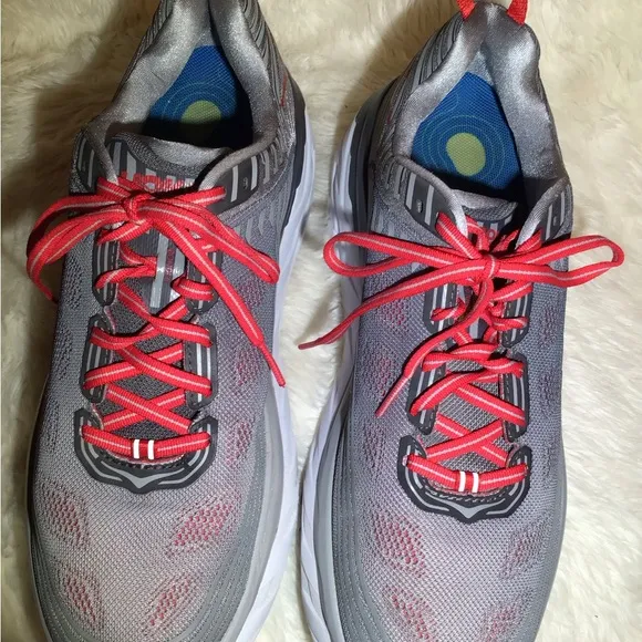 Hoka One One Bondi 6 Gray &amp; Red Mens Athletic Running Shoes Size 11.5