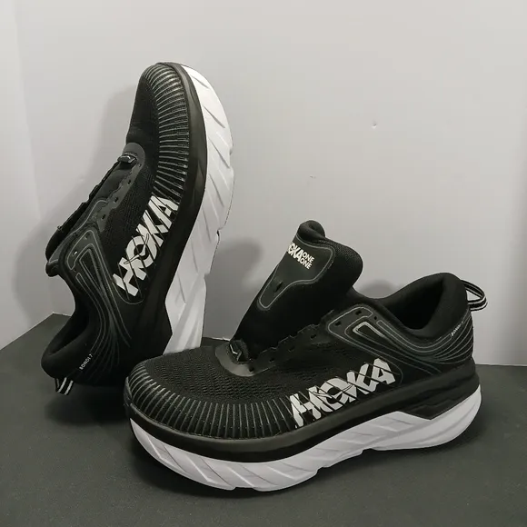 Hoka One One Bondi 7 Running Shoes Black White Men's Size 9