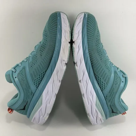 Hoka One One Bondi 7 Running Shoes Womens Size 7.5 Aqua Blue Athletic Sneakers