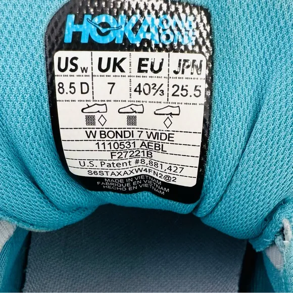 Hoka One One Bondi 7 Womens Size 8.5 Green Teal Running Walking Gym Comfort
