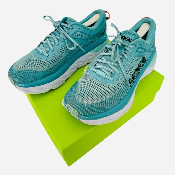 Hoka One One Bondi 7 Womens Size 8.5 Green Teal Running Walking Gym Comfort