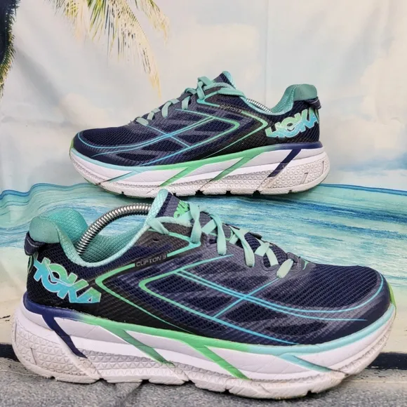 Hoka One One Clifton 3  Running Shoes Black/Turquoise Womens 8