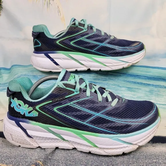 Hoka One One Clifton 3  Running Shoes Black/Turquoise Womens 8