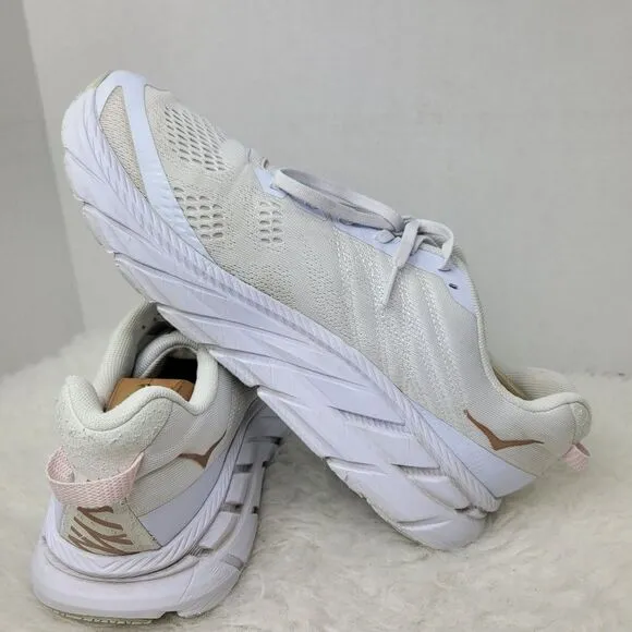 Hoka One One Clifton 6 White &amp; Gold Rose Running Sneakers Shoes Size 11