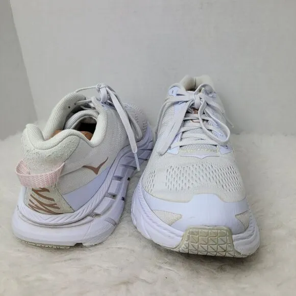 Hoka One One Clifton 6 White &amp; Gold Rose Running Sneakers Shoes Size 11