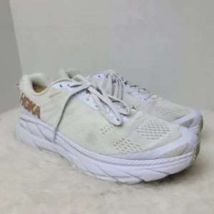 Hoka One One Clifton 6 White &amp; Gold Rose Running Sneakers Shoes Size 11